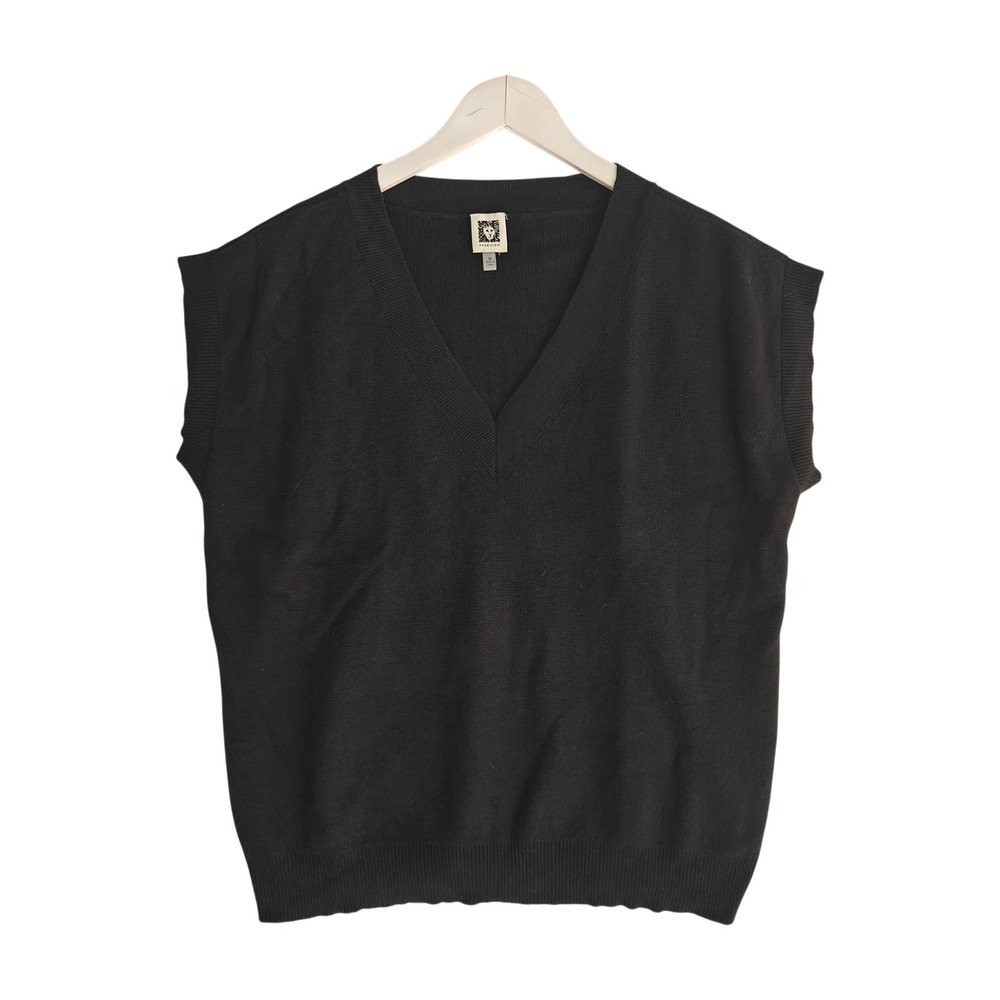 Anne Klein Womens Black V-Neck Sleeveless Knit Sweater Vest Size M